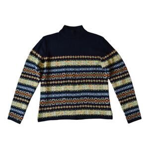 Vintage Neon Fair Isle Knit Mock Neck - 70s Style Sweater